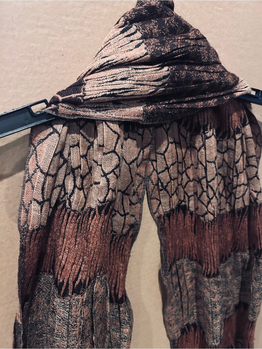 Textured Knit Scarf in Brown and Tan